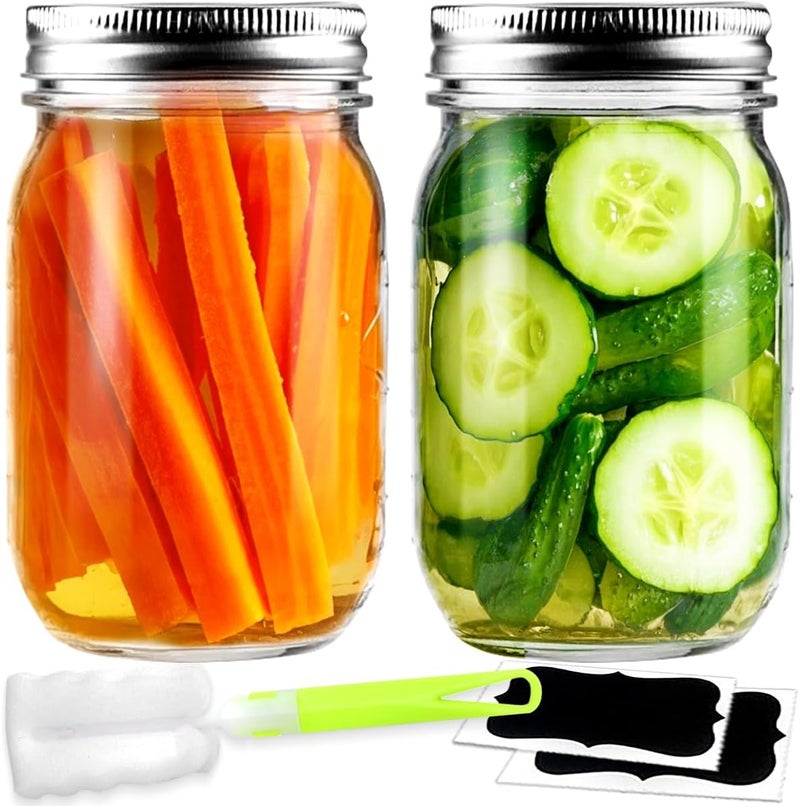 Leaflai Mason Jars-16oz Regular Mouth Airtight MasonJars with Lids -Glass Canning Jars for Canning, FoodStorage, Smoothies, Coffee & Crafts (2 Pack) - Image 1